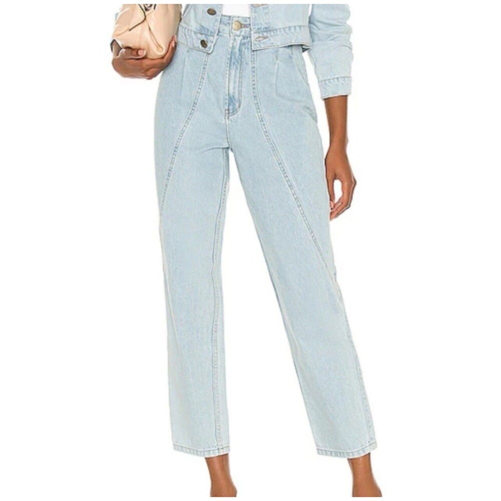 IORANE New Straight Crop Blue Trouser Jeans 27 Pleated Cotton Brazil High R 38/S
